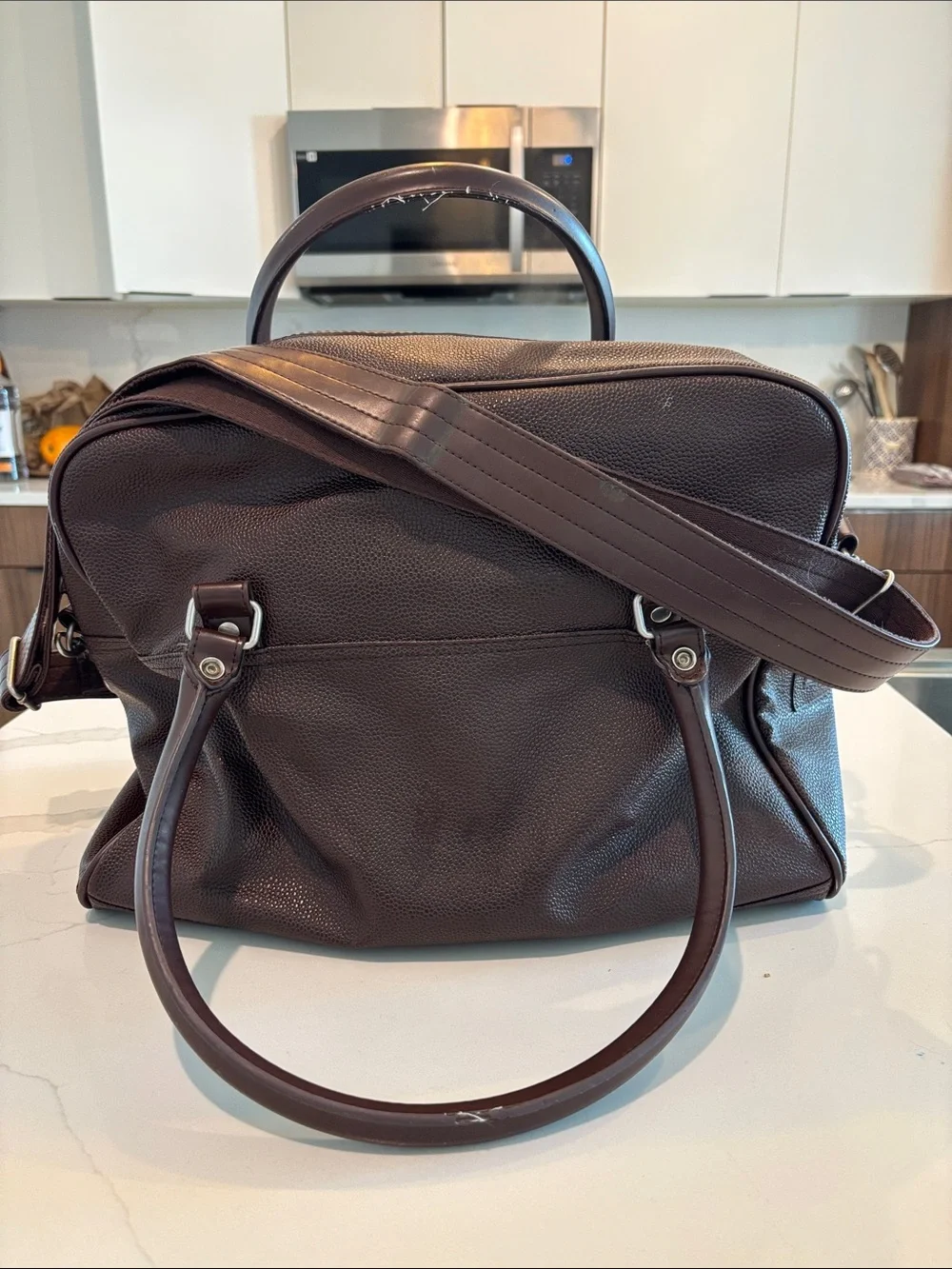 Fred Perry Dark Brown Fauc Pebbled Leather Duffel Bag